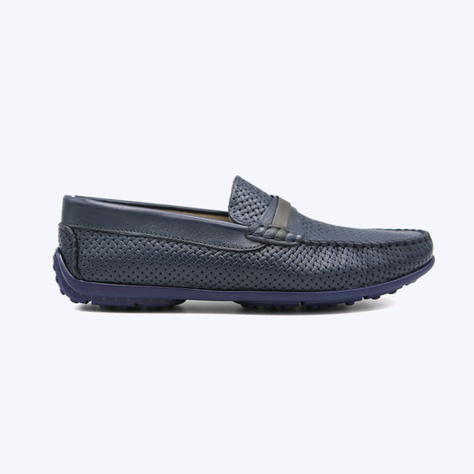 144  Mocassin Cuir Pr Bleu