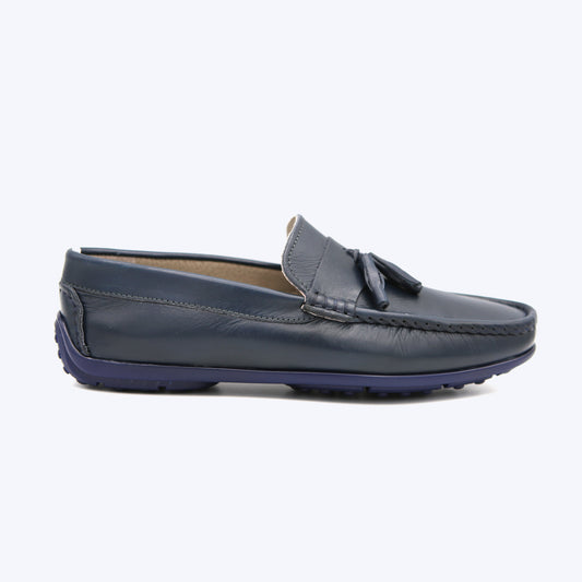 145  Mocassin Cuir  Bleu