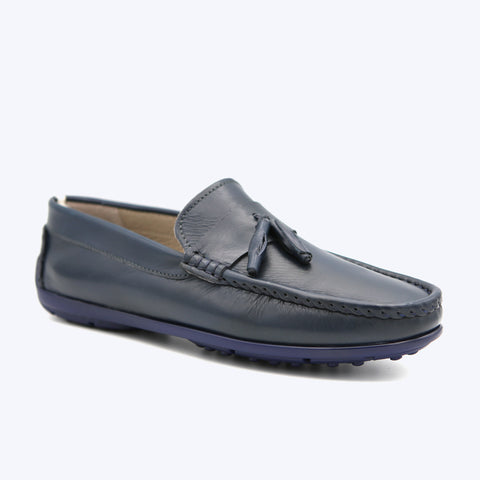145  Mocassin Cuir  Bleu