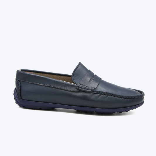 144  Mocassin Cuir Bleu
