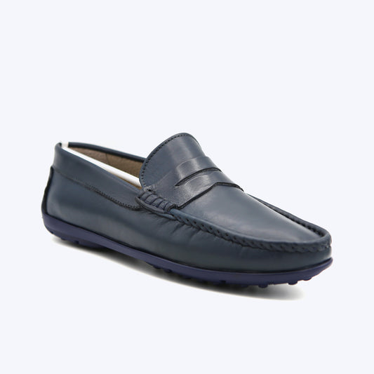 144  Mocassin Cuir Bleu