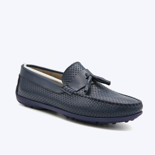 145  Mocassin Cuir Pr Bleu