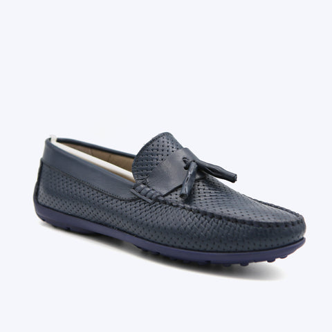 145  Mocassin Cuir Pr Bleu