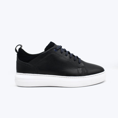 116 Basket Cuir Noir Sm blanc